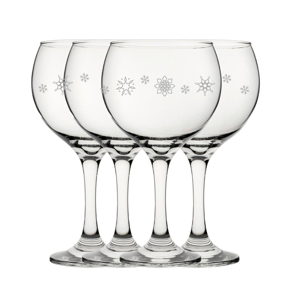 Engraved Snowflake Pattern Gin Balloon Set of 4 22.5oz Glasses