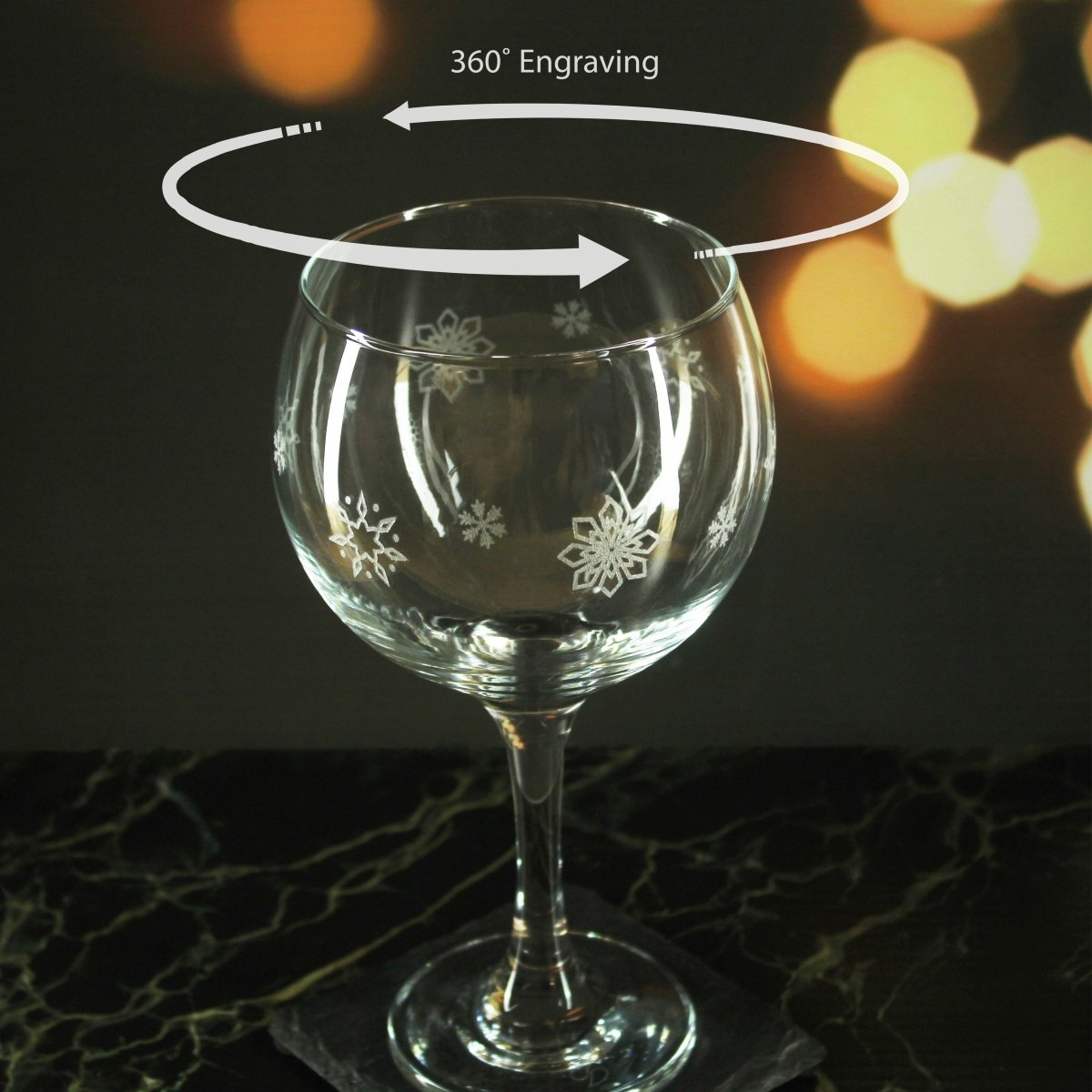 Engraved Snowflake Pattern Gin Balloon Set of 4 22.5oz Glasses