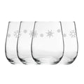 Engraved Snowflake Pattern Stemless wine, Gaia Set of 4, 12oz