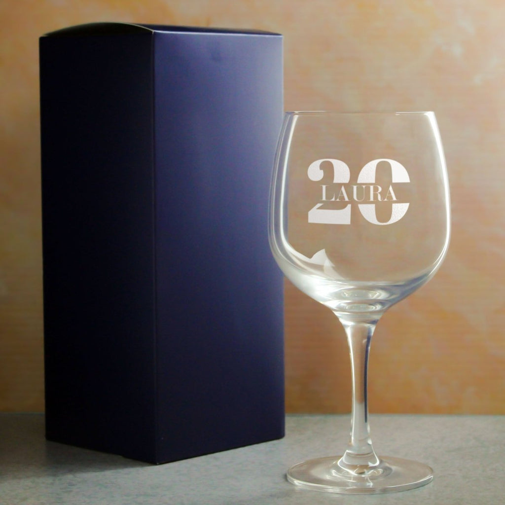 Engraved Spanish Gin Copa Balloon Cocktail Glass with Name in 20 Design