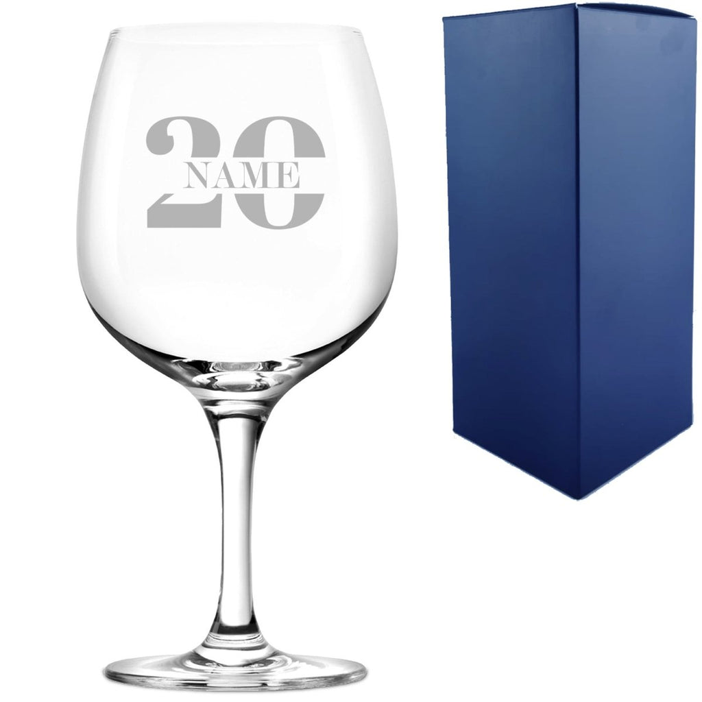 Engraved Spanish Gin Copa Balloon Cocktail Glass with Name in 20 Design