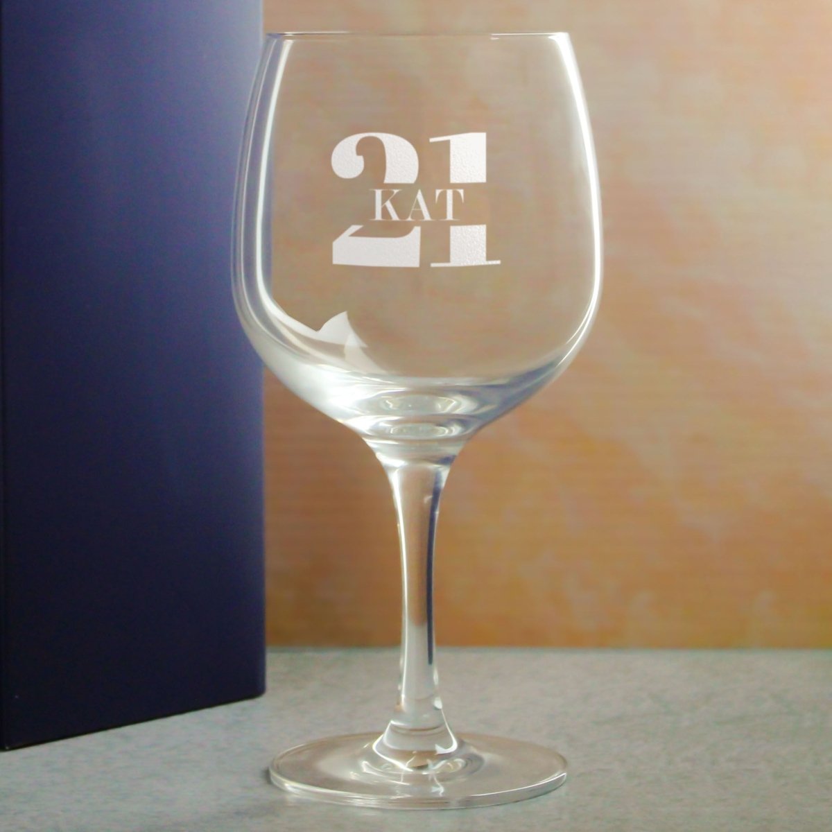 Engraved Spanish Gin Copa Balloon Cocktail Glass with Name in 21 Design