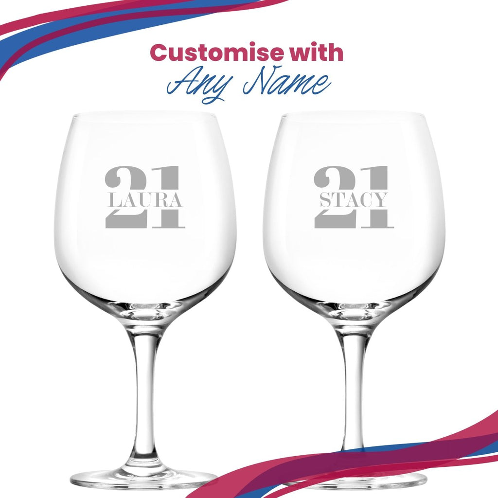 Engraved Spanish Gin Copa Balloon Cocktail Glass with Name in 21 Design