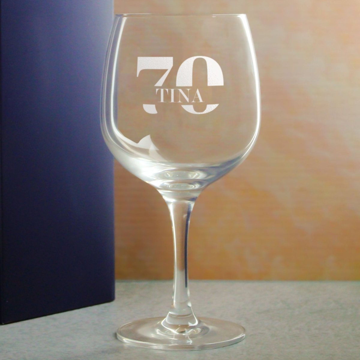 Engraved Spanish Gin Copa Balloon Cocktail Glass with Name in 70 Design