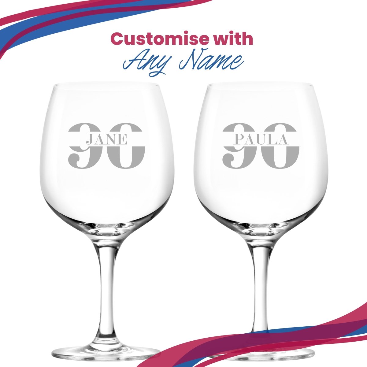 Engraved Spanish Gin Copa Balloon Cocktail Glass with Name in 90 Design