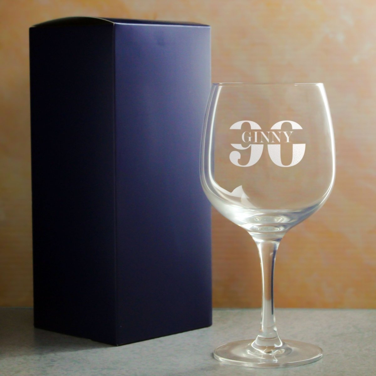 Engraved Spanish Gin Copa Balloon Cocktail Glass with Name in 90 Design