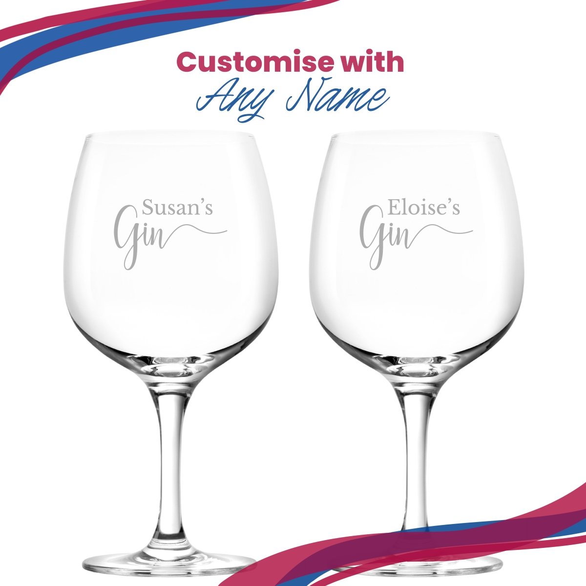 Engraved Spanish Gin Copa Balloon Cocktail Glass with Name's Gin Design, Personalise with Any Name