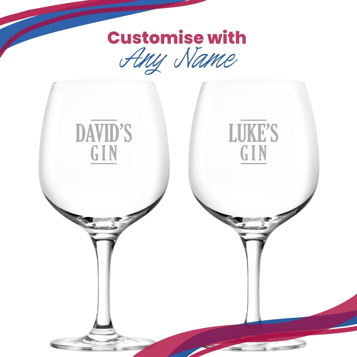 Engraved Spanish Gin Copa Balloon Cocktail Glass with Name's Gin Serif Design, Personalise with Any Name