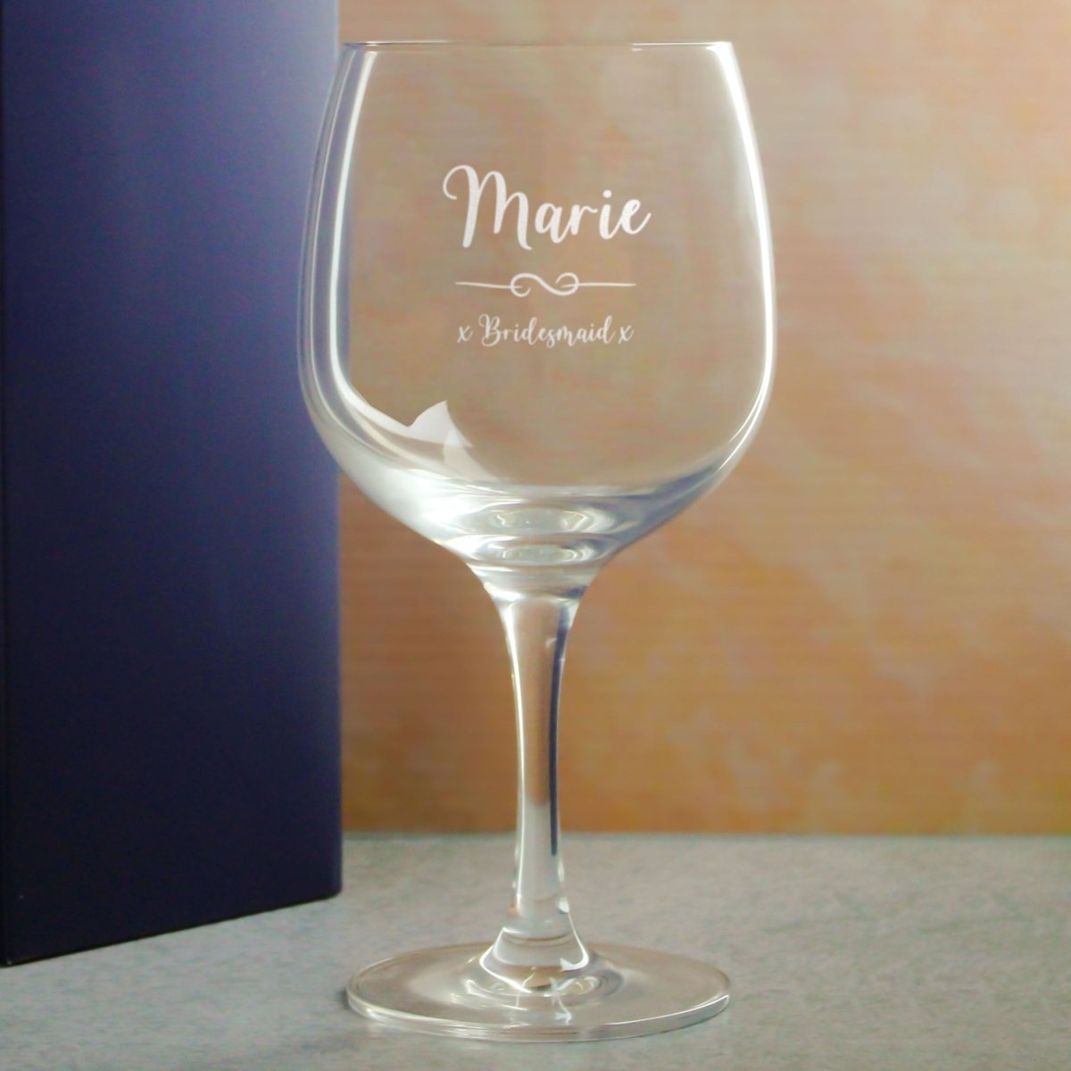 Engraved Spanish Gin Copa Balloon Glass with Flourish Design, Personalise with Any Name and Message