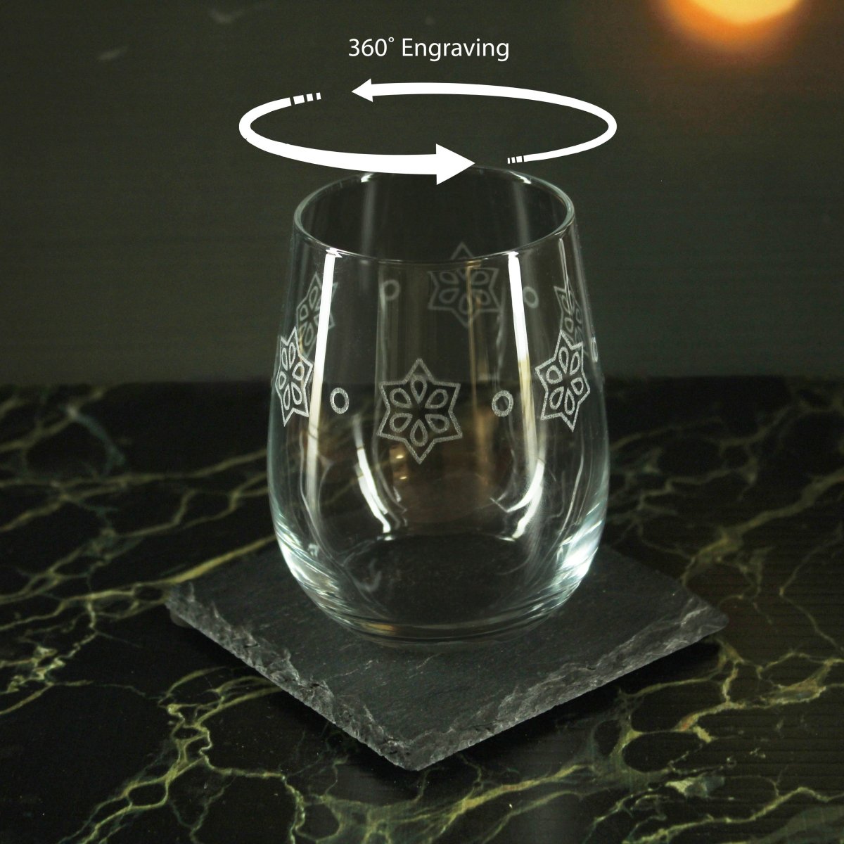 Engraved Stars Pattern Set of 4 Gaia Stemless Wine 12oz Glasses
