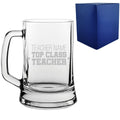 Engraved Teacher Beer Mug Stein with Top Class Teacher Design