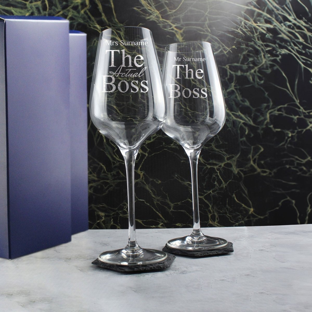 Engraved The Boss and The Real Boss Wine Sublym Glasses Set