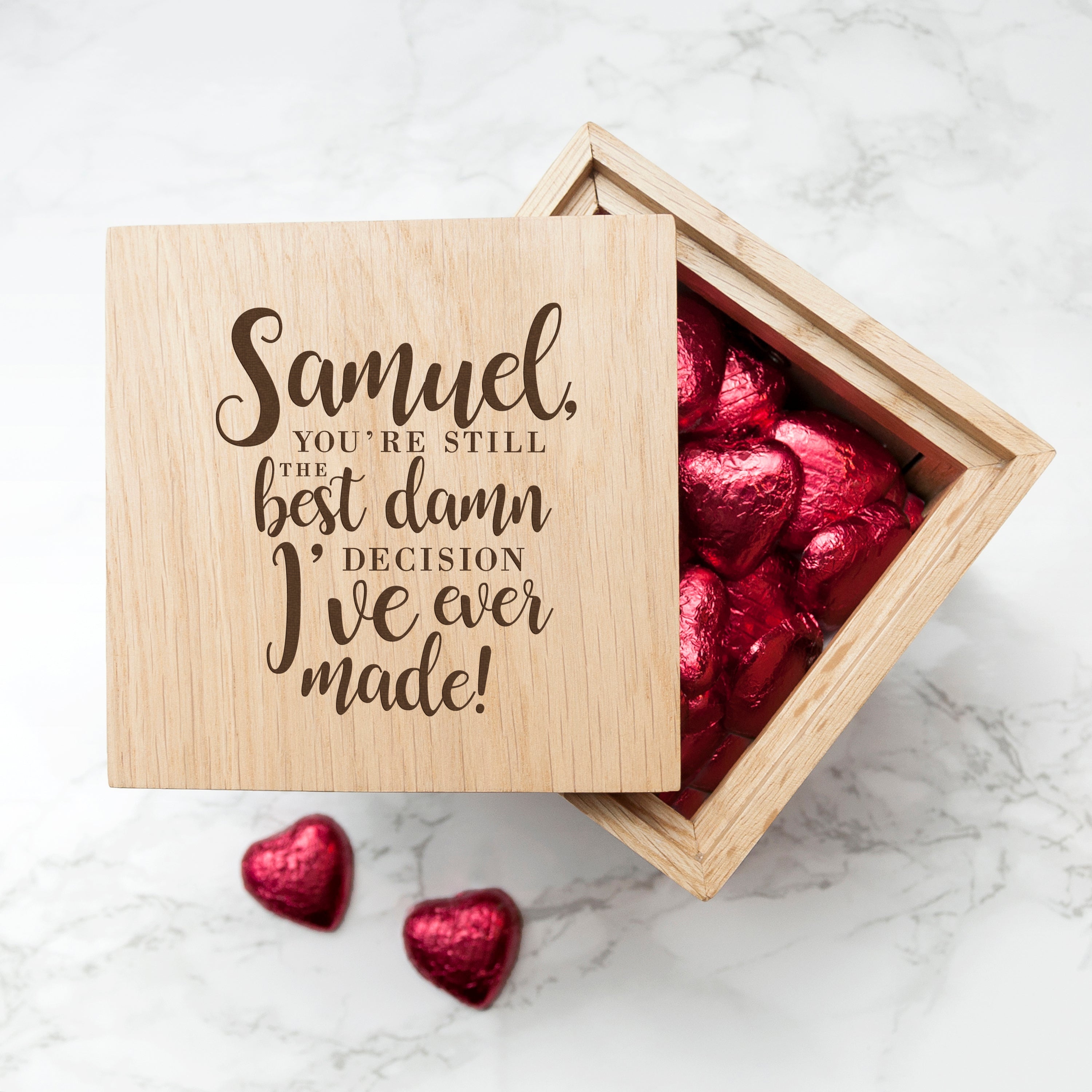 Personalised Personalised Valentine's Best Damn Decision Oak Photo Cube
