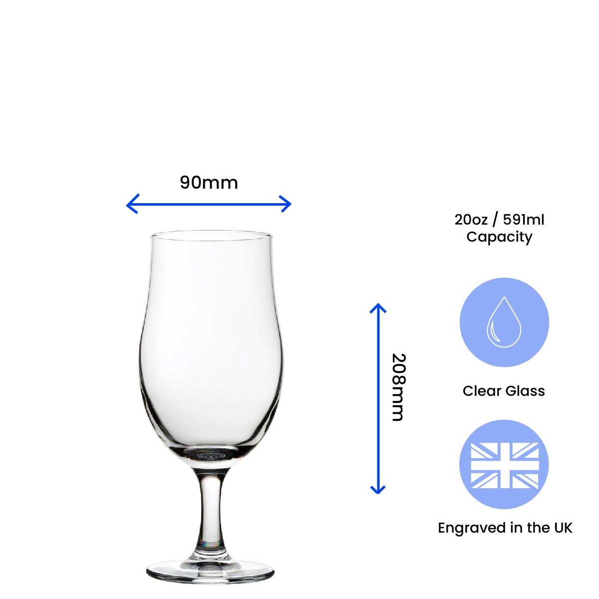 Engraved Valentines Day Draft Stemmed Beer Glass, Gift Boxed