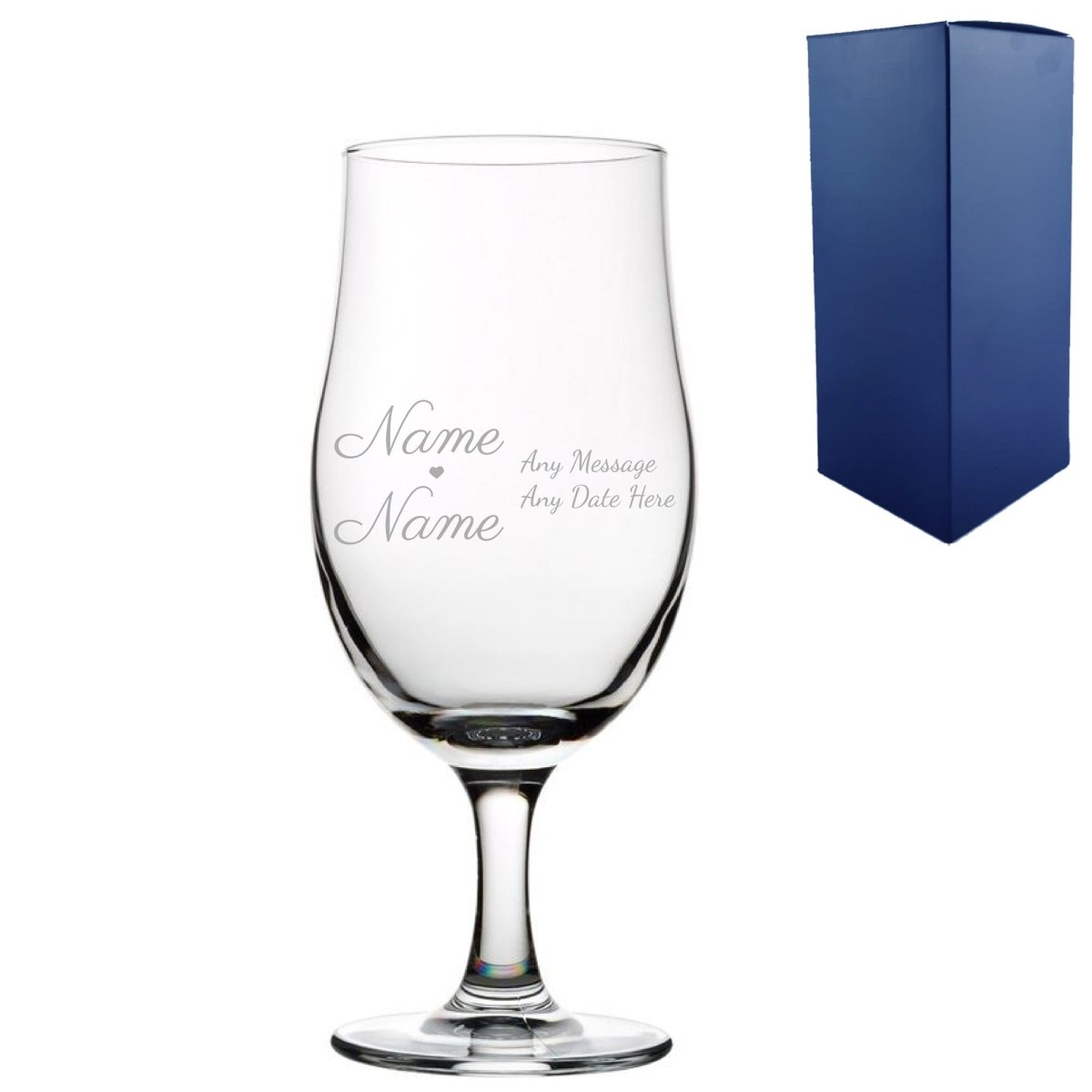 Engraved Wedding Draft Stemmed Beer Glass, Gift Boxed