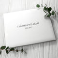 Personalised Engraved White Leather Memoriam Book