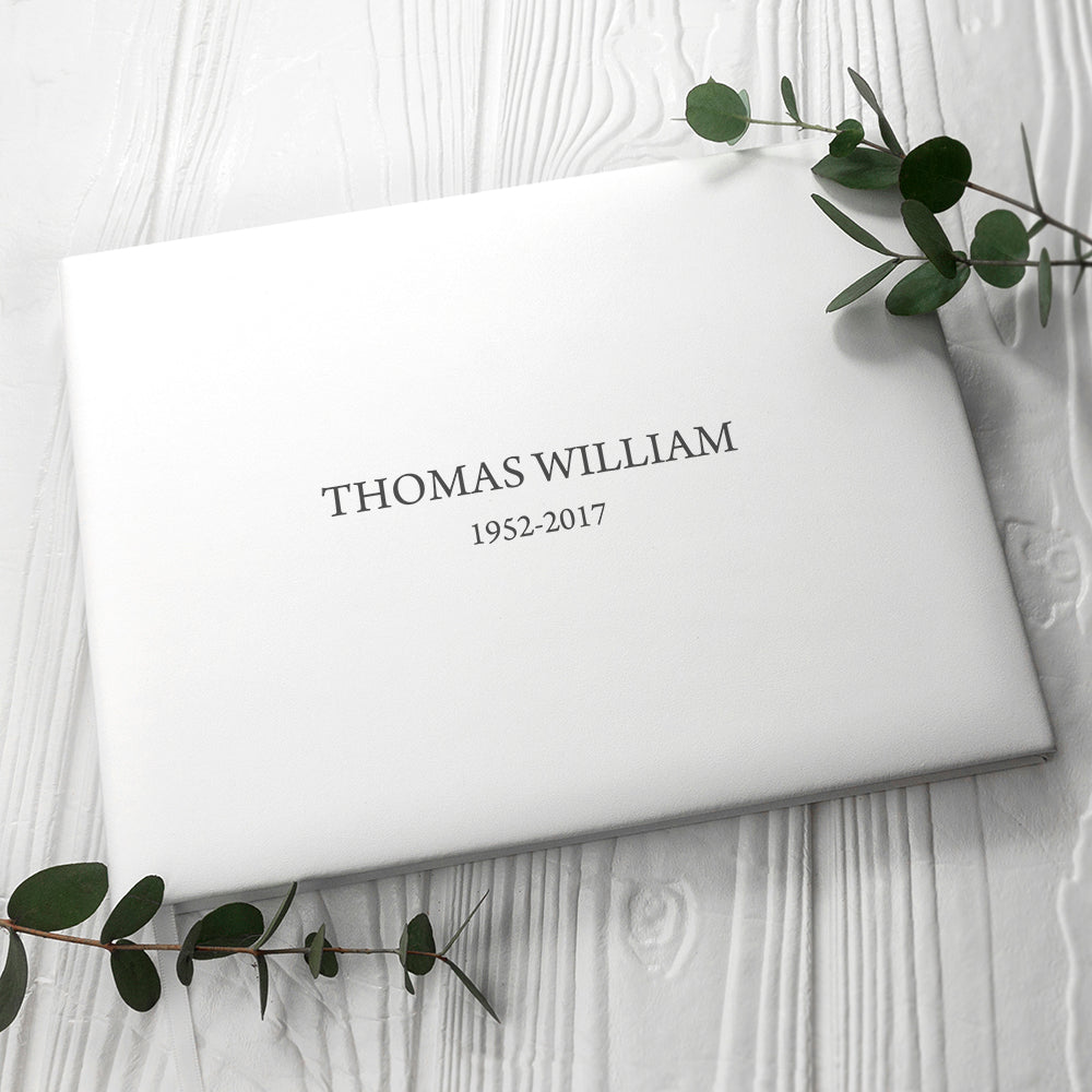Personalised Engraved White Leather Memoriam Book