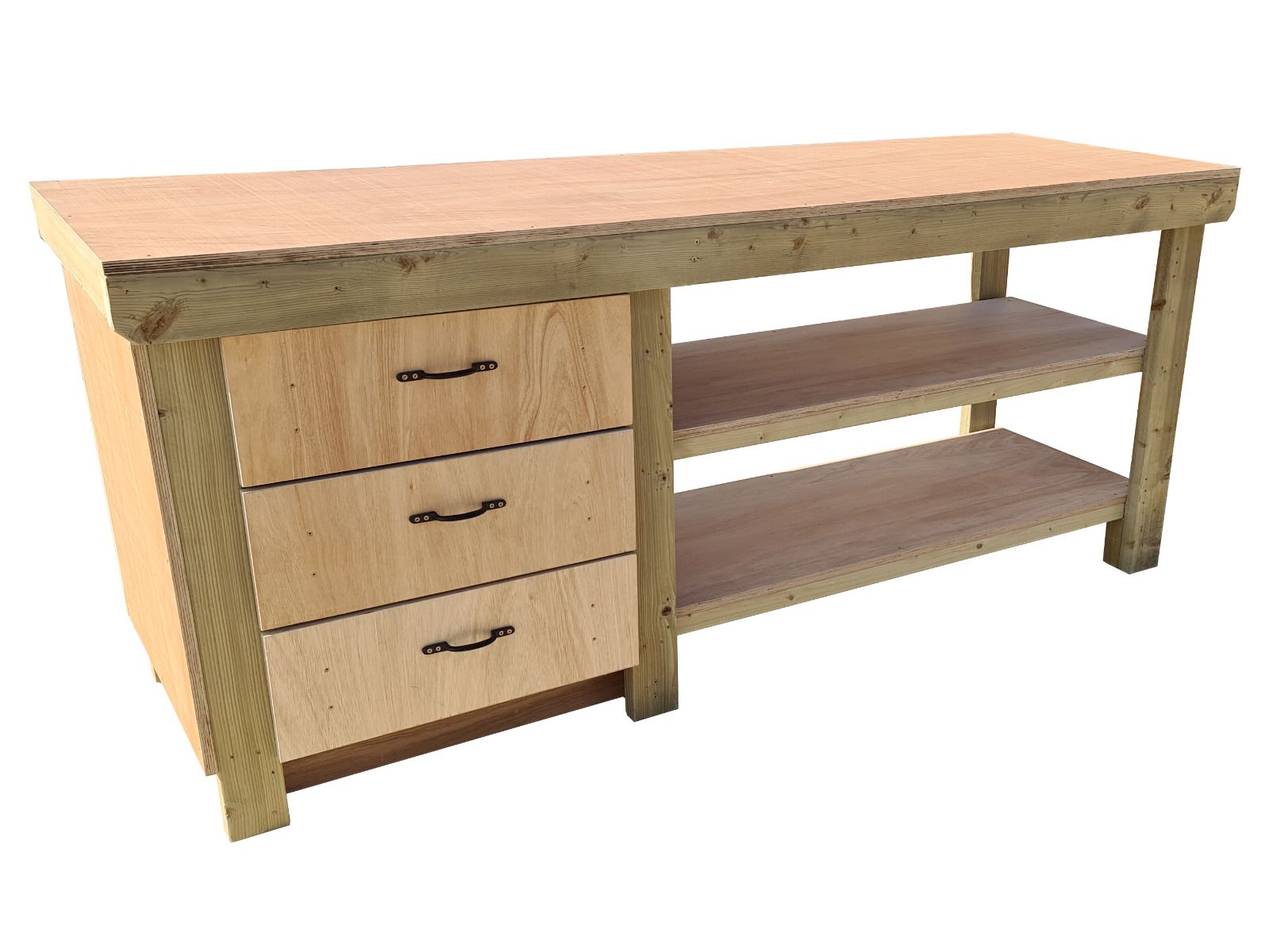 Wooden Eucalyptus top tool cabinet workbench with storage shelf (V.7) with double shelf