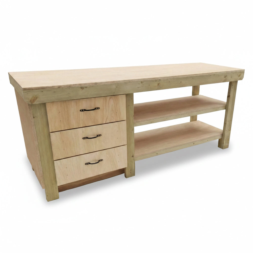 Wooden Eucalyptus top tool cabinet workbench with storage shelf (V.7) with double shelf