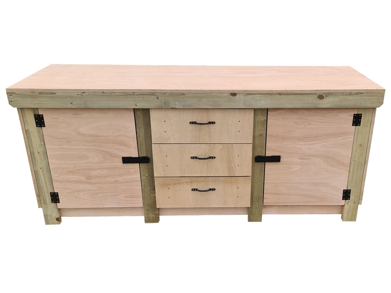 Eucalyptus top workbench with drawers and double lockable cupboard (V.8)