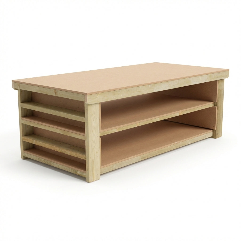 Wooden Workbench MDF Top with Extra shelving Depth-4ft With Double Shelf