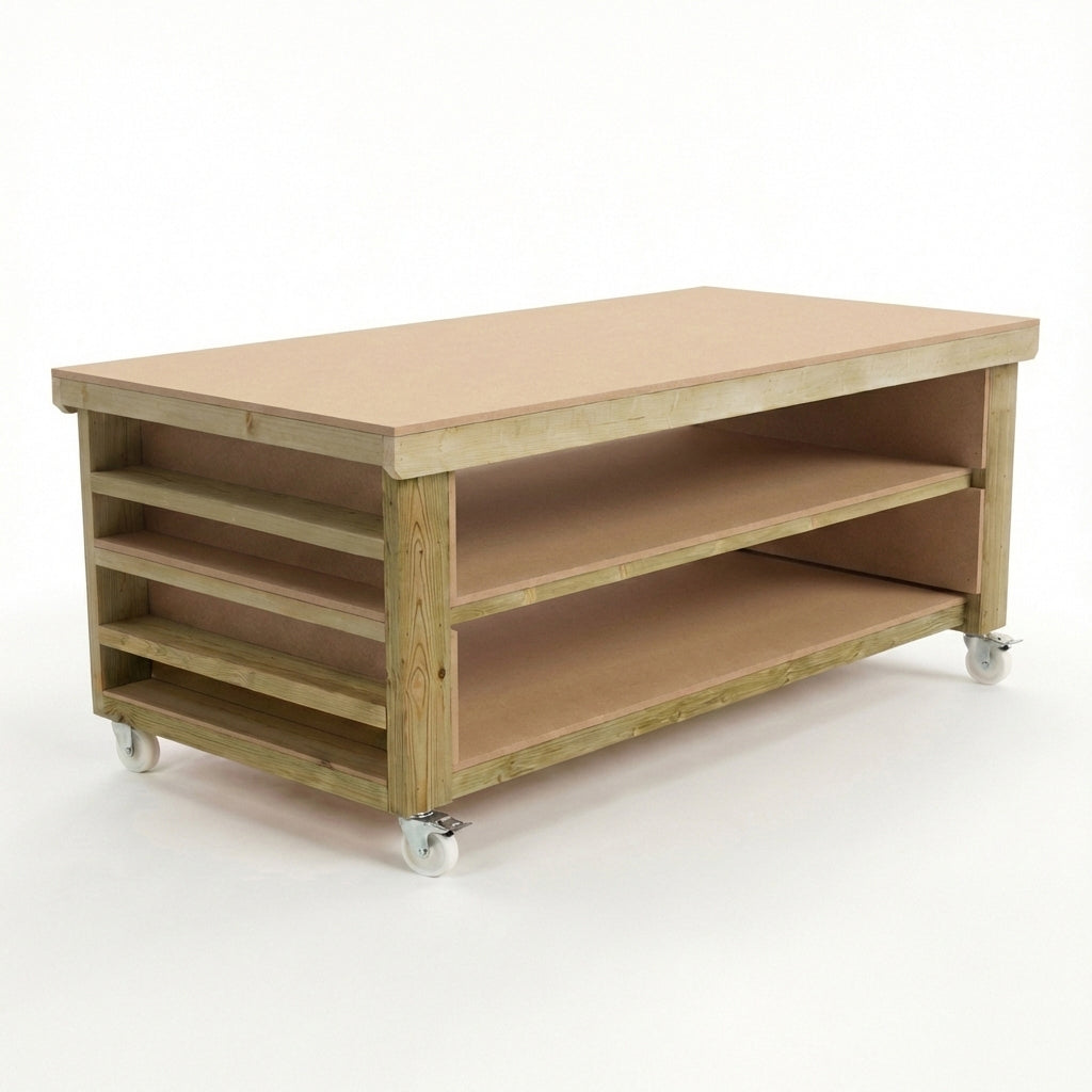 Wooden Workbench MDF Top with Extra shelving Depth-4ft With Double Shelf