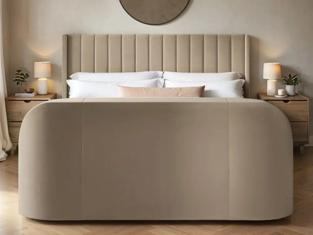 Flair Fallon TV Side Lift Ottoman Bed Beige Velvet Double