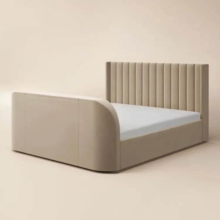 Flair Fallon TV Side Lift Ottoman Bed Beige Velvet Double