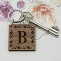 Personalised Floral Frame Initial Wooden Keyring