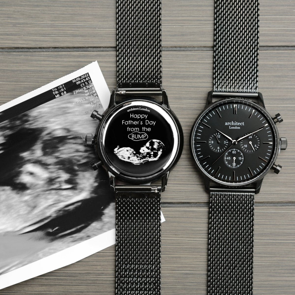 Handwriting Engraving - Men's Architect Motivator Black Face Black Mesh Strap