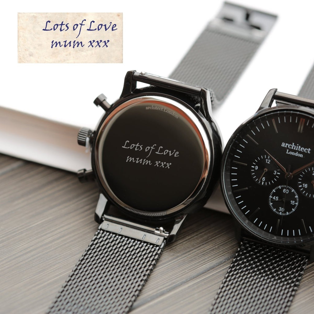 Handwriting Engraving - Men's Architect Motivator Black Face Black Mesh Strap