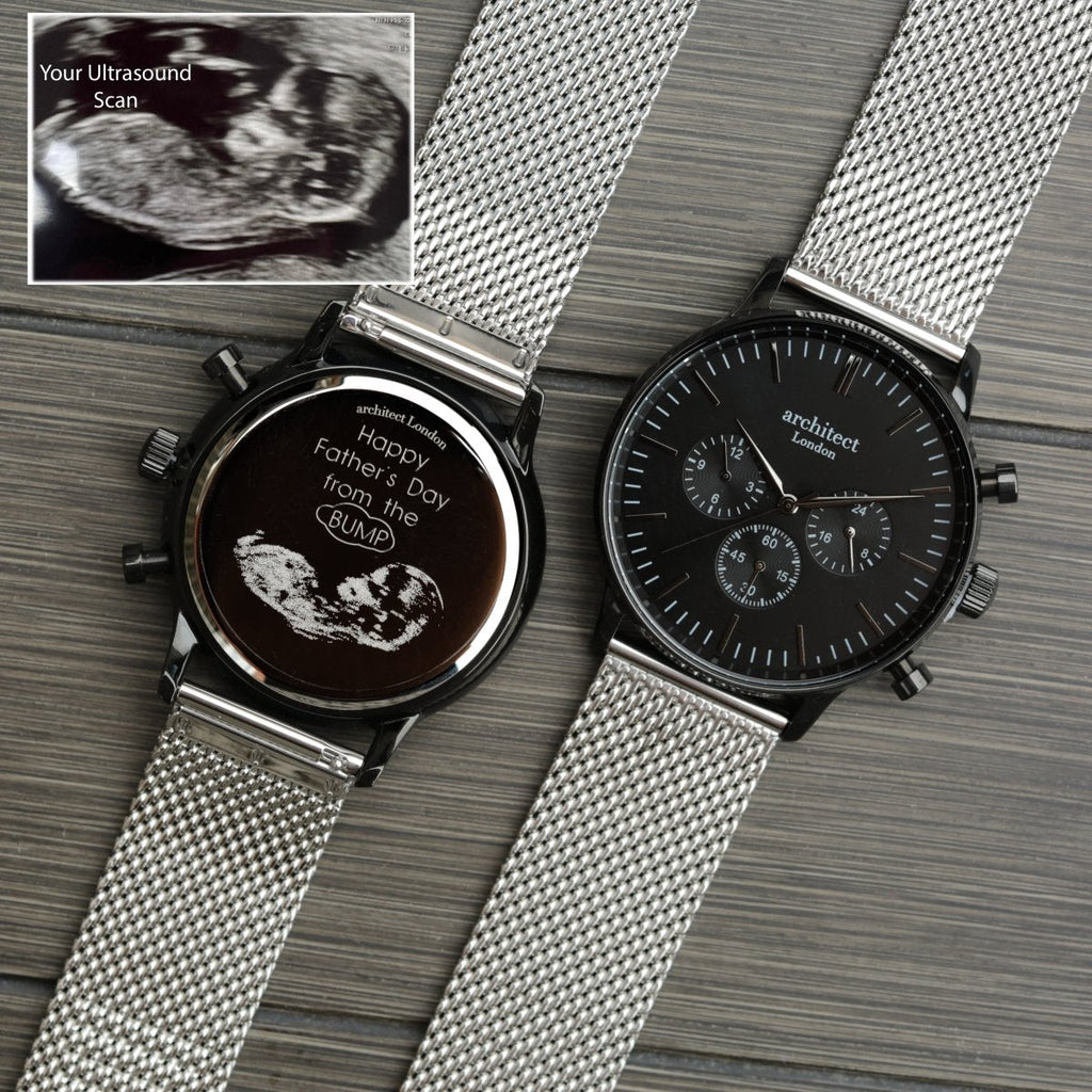 Handwriting Engraving - Men's Architect Motivator Black Face With Silver Strap