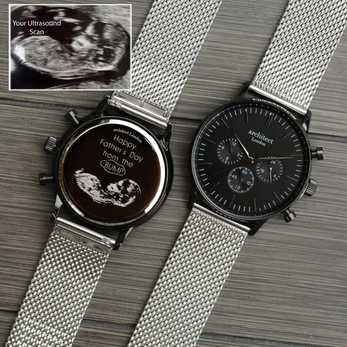 Handwriting Engraving - Men's Architect Motivator Black Face With Silver Strap