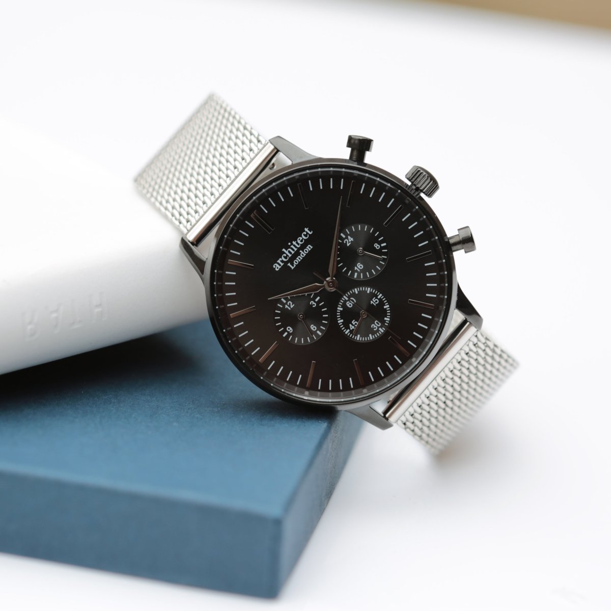 Handwriting Engraving - Men's Architect Motivator Black Face With Silver Strap