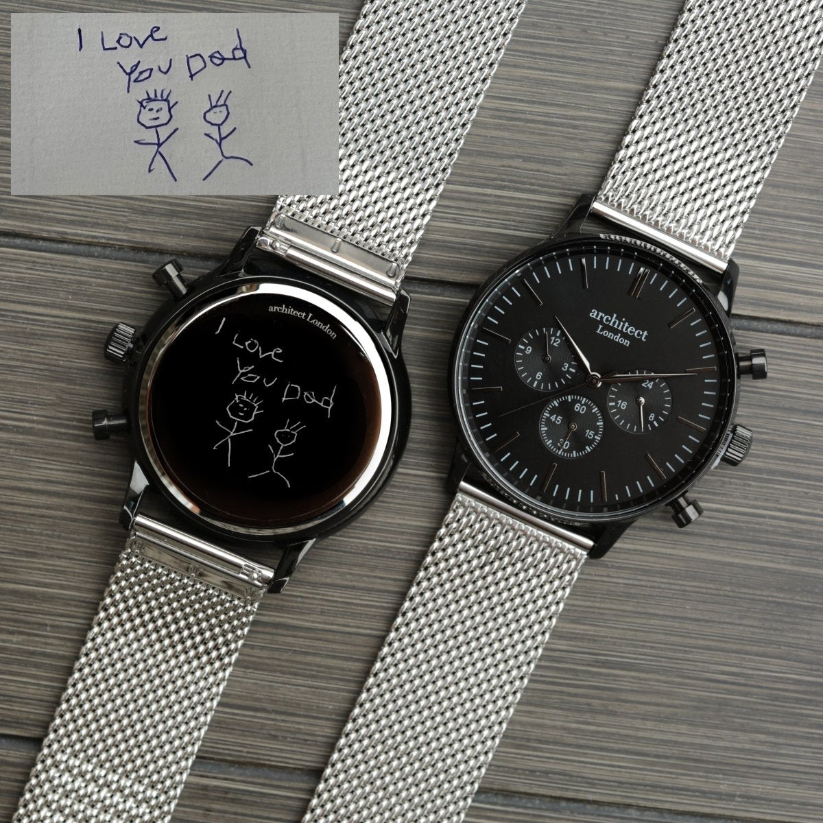 Handwriting Engraving - Men's Architect Motivator Black Face With Silver Strap