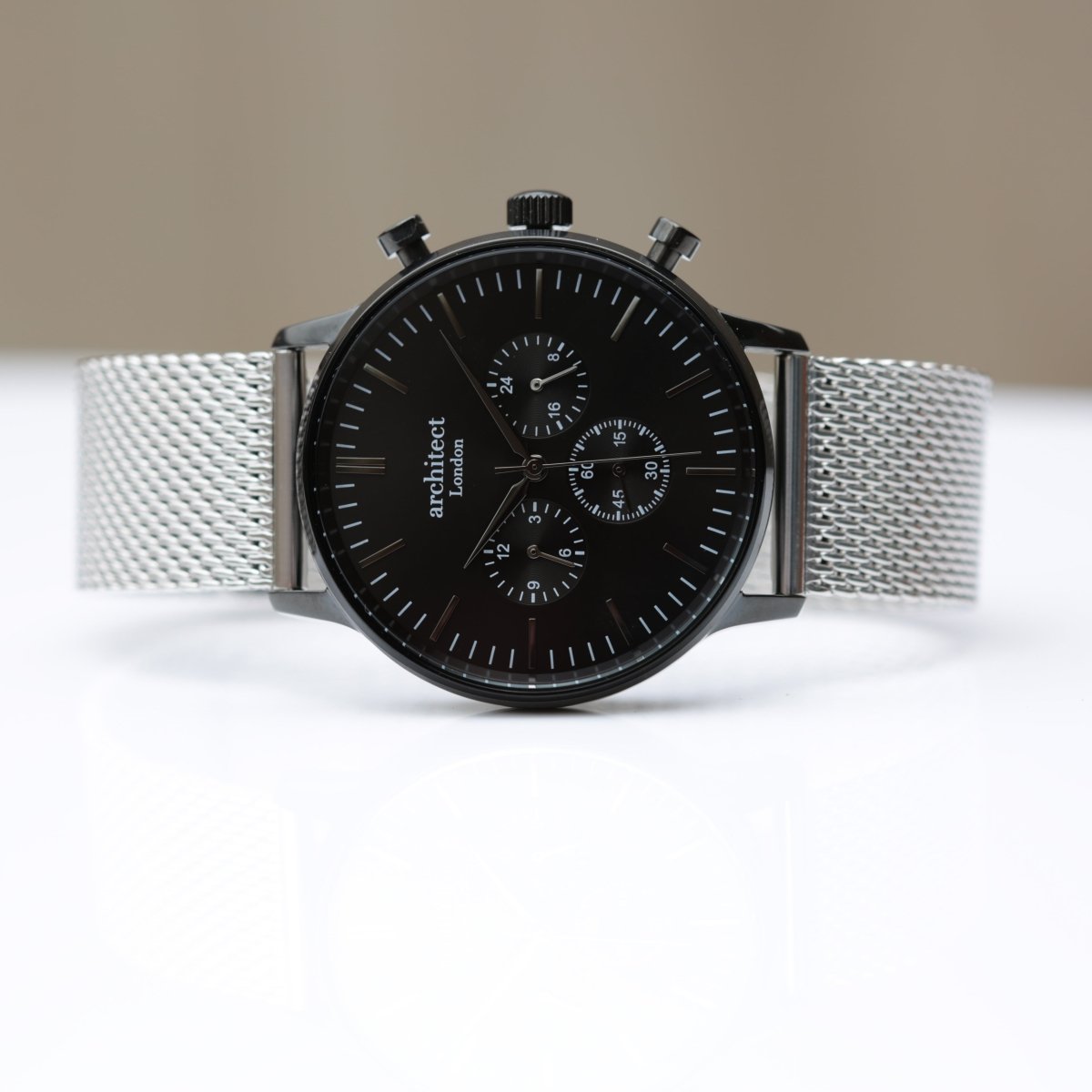 Handwriting Engraving - Men's Architect Motivator Black Face With Silver Strap
