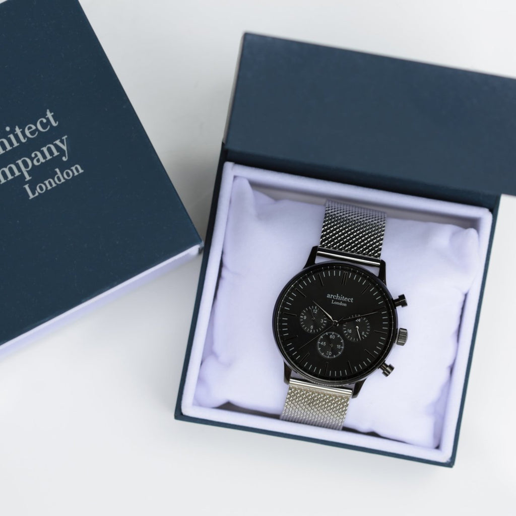 Handwriting Engraving - Men's Architect Motivator Black Face With Silver Strap