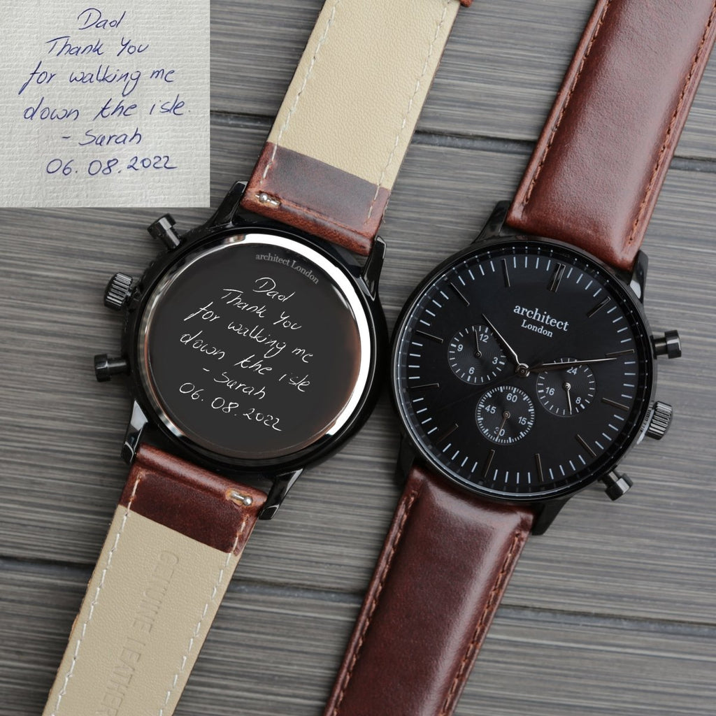 Handwriting Engraving - Men's Architect Motivator Black With Walnut Strap