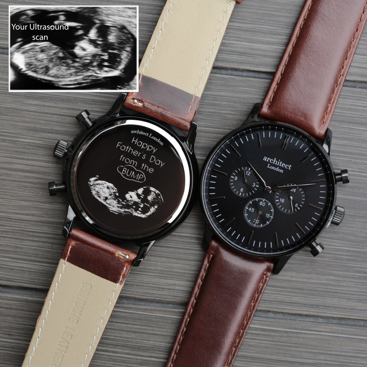 Handwriting Engraving - Men's Architect Motivator Black With Walnut Strap