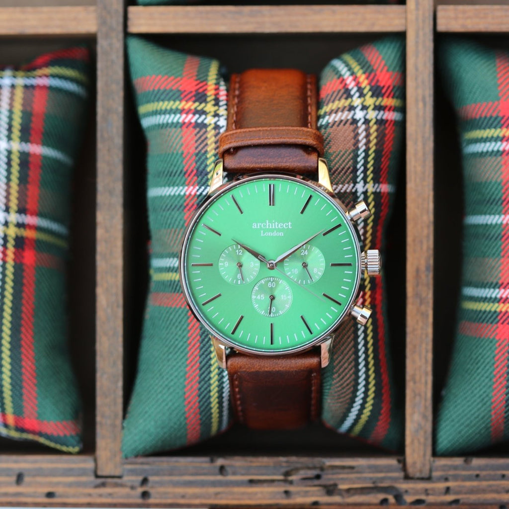 Handwriting Engraving - Men's Architect Motivator Green Face Walnut Strap
