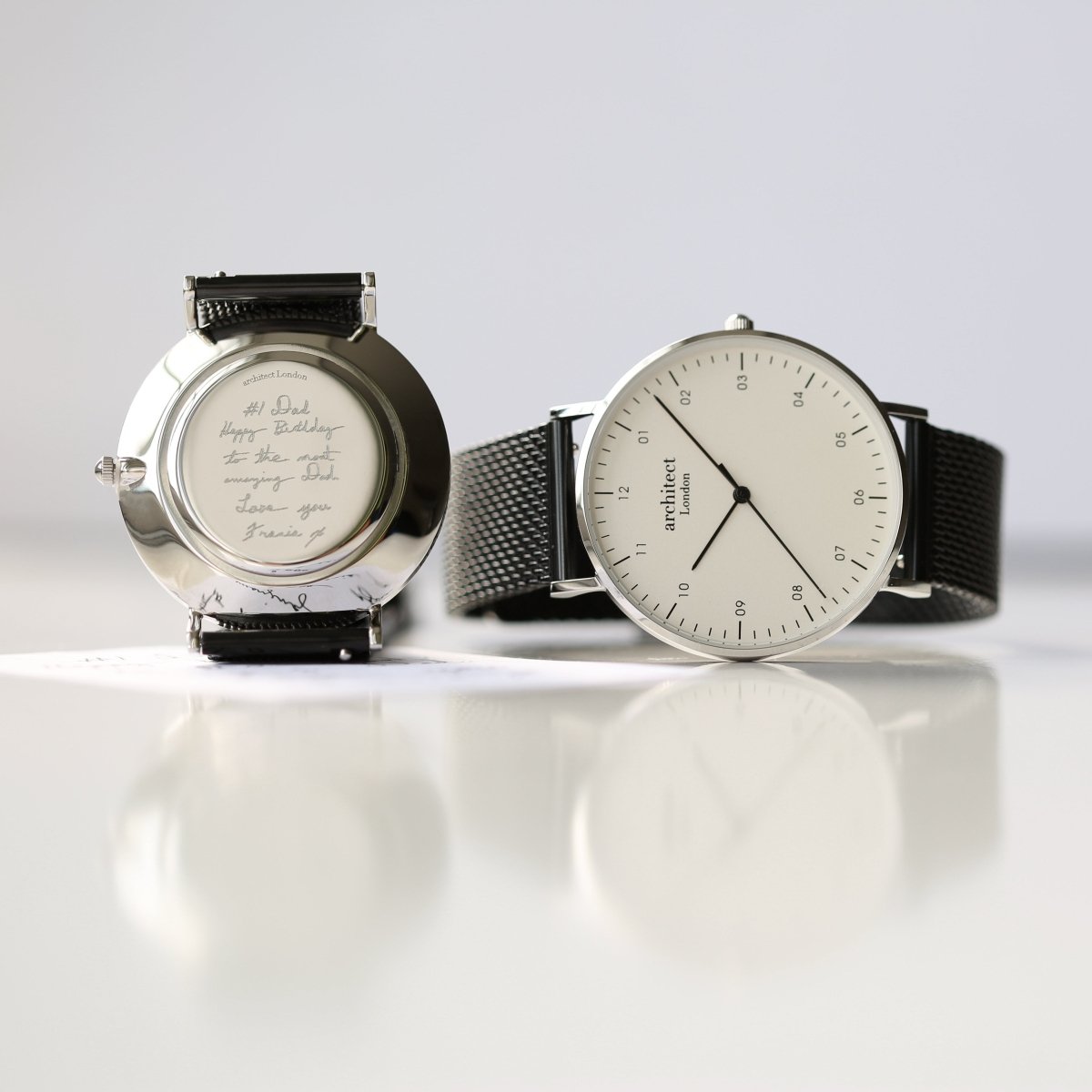 Handwriting Engraving - Men's Architect Zephyr, Pitch Black Mesh Strap
