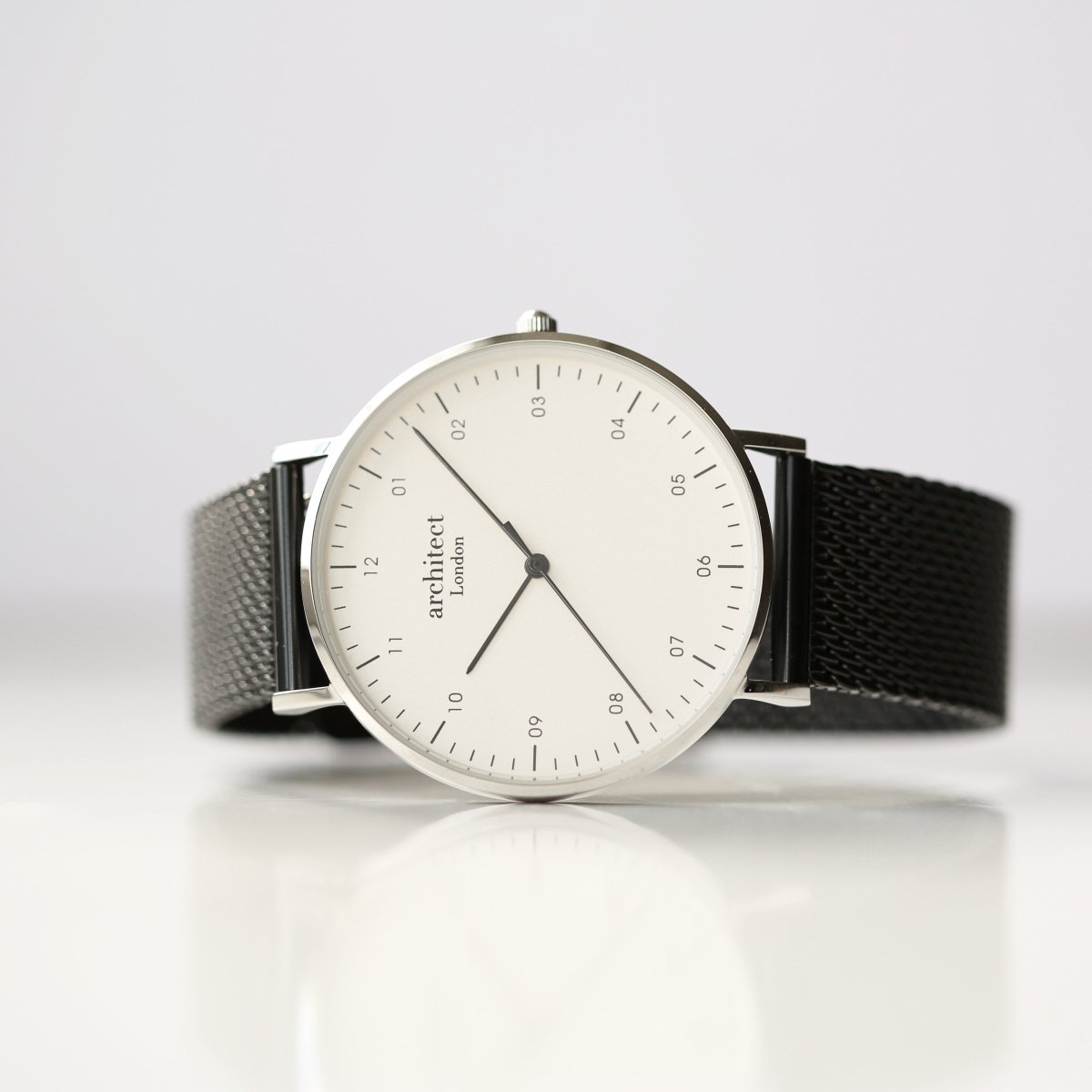 Handwriting Engraving - Men's Architect Zephyr, Pitch Black Mesh Strap