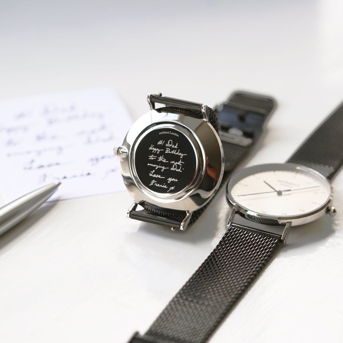Handwriting Engraving - Men's Architect Zephyr, Pitch Black Mesh Strap