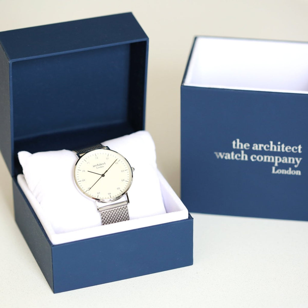 Handwriting Engraving - Men's Architect Zephyr, Steel Silver Mesh Strap
