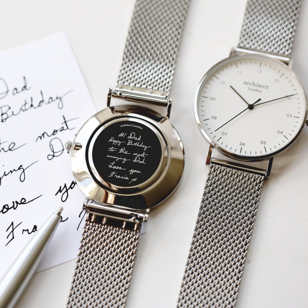 Handwriting Engraving - Men's Architect Zephyr, Steel Silver Mesh Strap