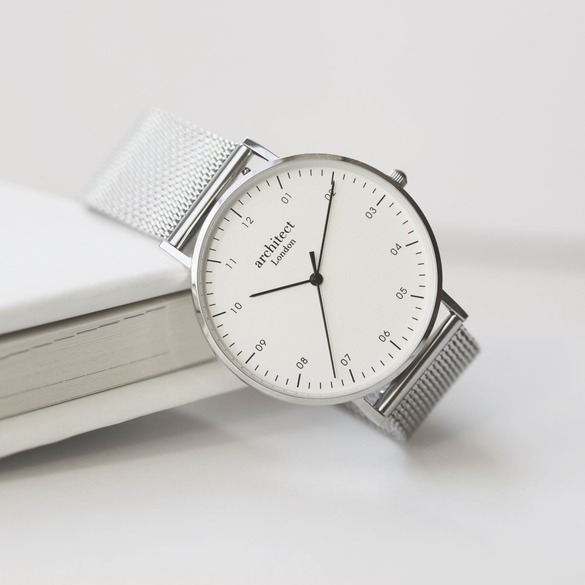 Handwriting Engraving - Men's Architect Zephyr, Steel Silver Mesh Strap