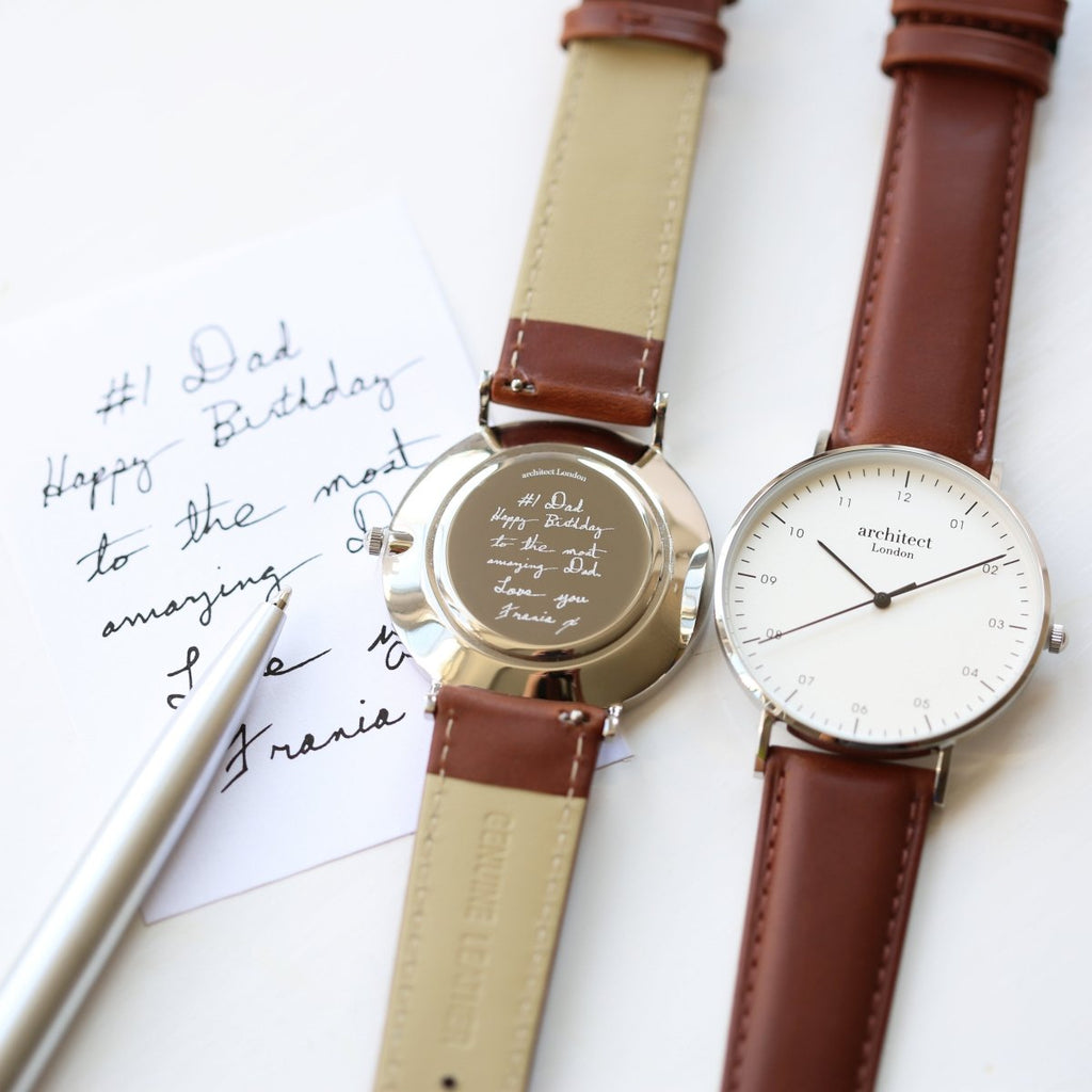Handwriting Engraving - Men's Architect Zephyr, Walnut Strap