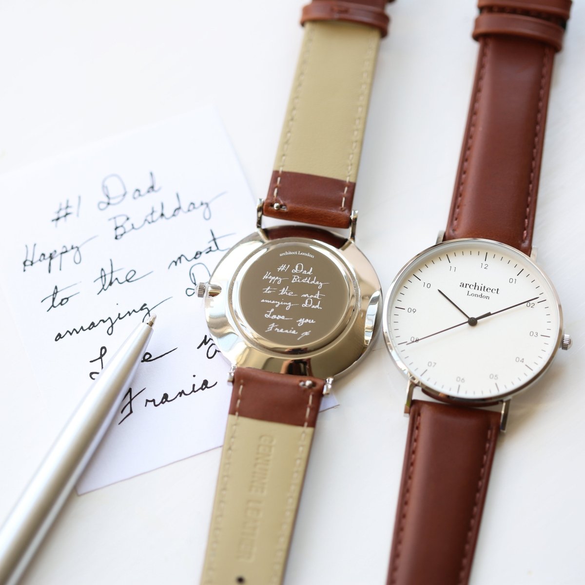 Handwriting Engraving - Men's Architect Zephyr, Walnut Strap