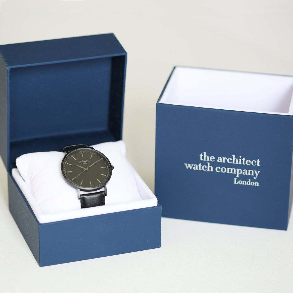 Handwriting Engraving - Men's Minimalist Watch, Jet Black Strap