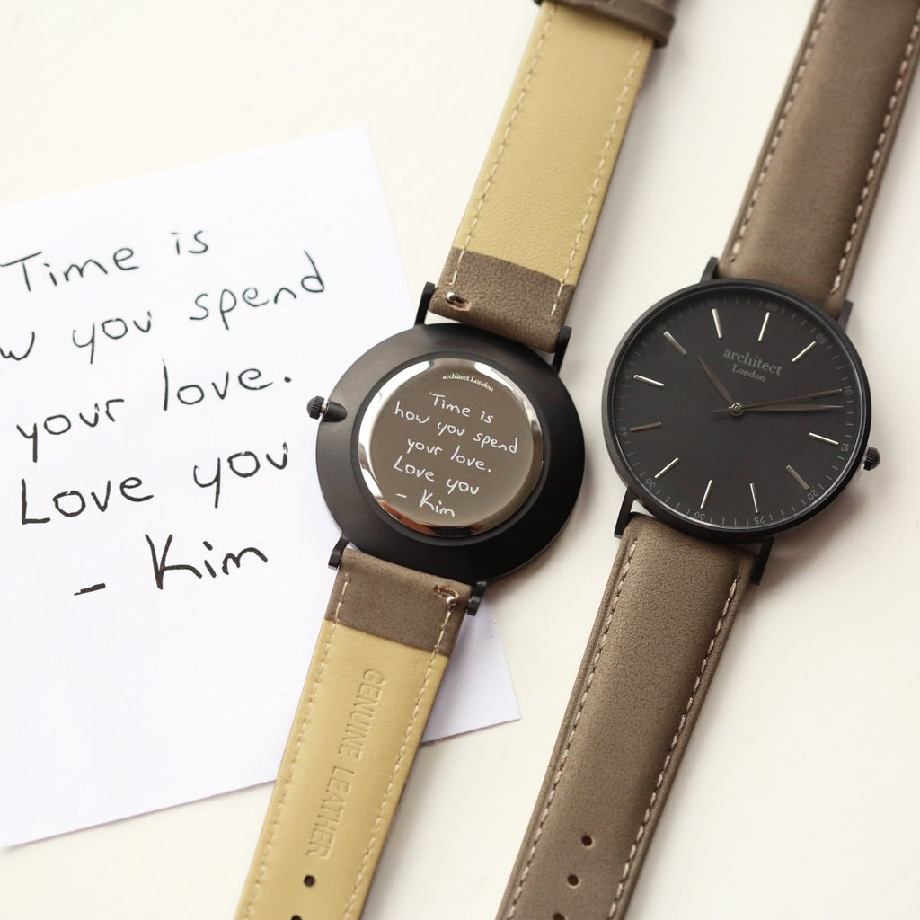 Handwriting Engraving - Men's Minimalist Watch, Urban Grey Strap